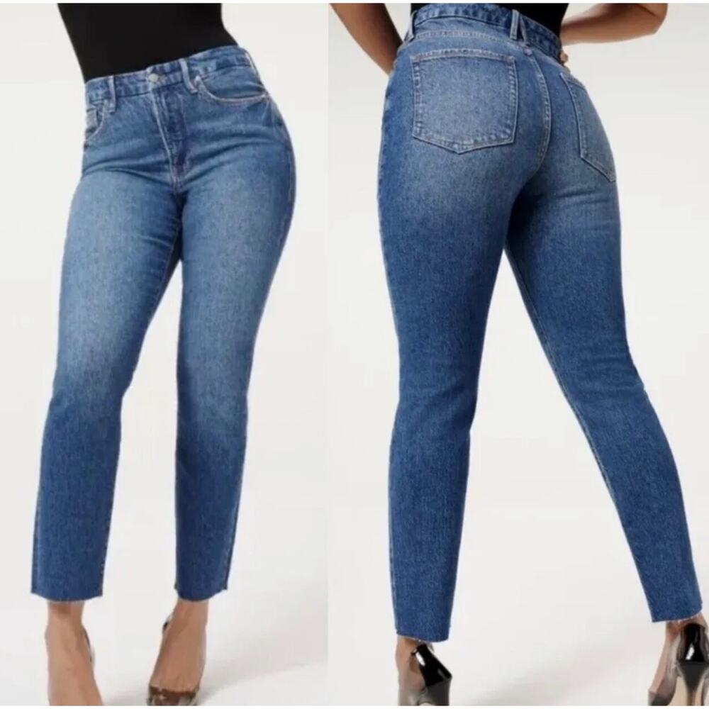 NWT Good American Womens Good Classic Blue 940 Hi-Rise Raw Hem Jean 0/25